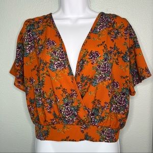 Orange Floral Crop Top | Size Small